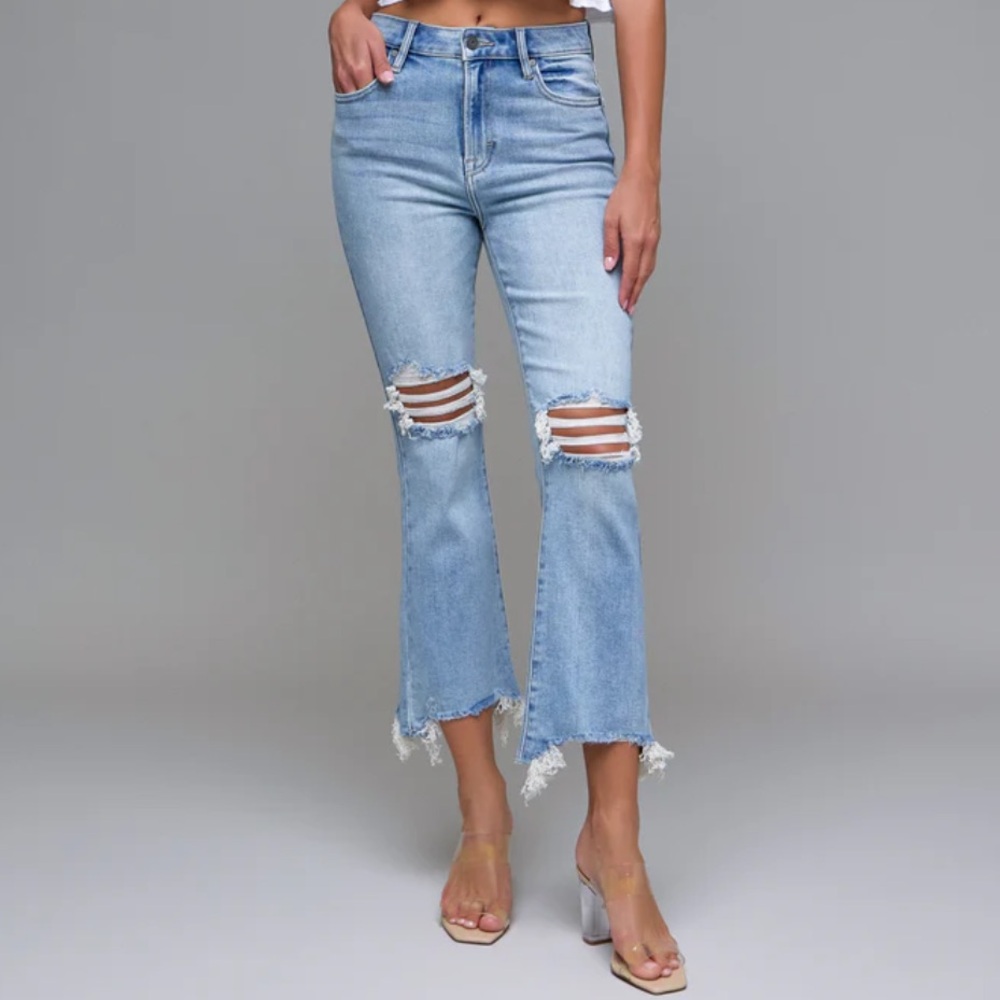 Hidden Jeans Happi Cropped Flare Jeans Distressed Step Hem Medium Wash Size 31